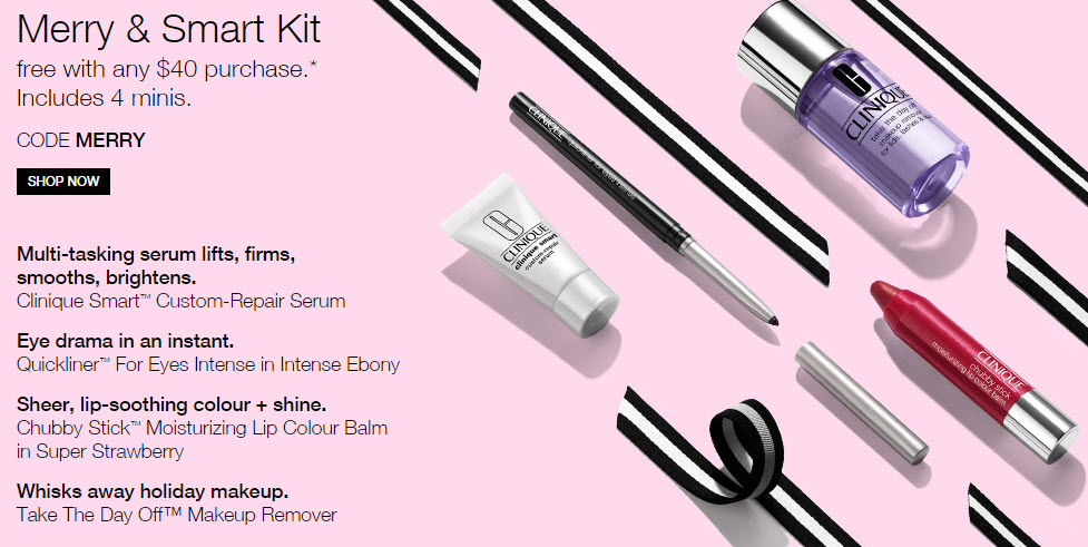 Receive a free 4-piece bonus gift with your $40 Clinique purchase