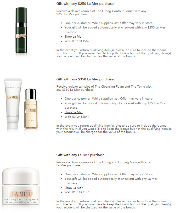 Receive a free 4-piece bonus gift with your $350 La Mer purchase