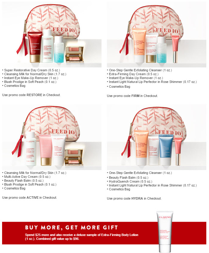 Receive a free 5-piece bonus gift with your $ Clarins purchase