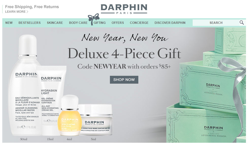 Receive a free 4-piece bonus gift with your $85 Darphin purchase