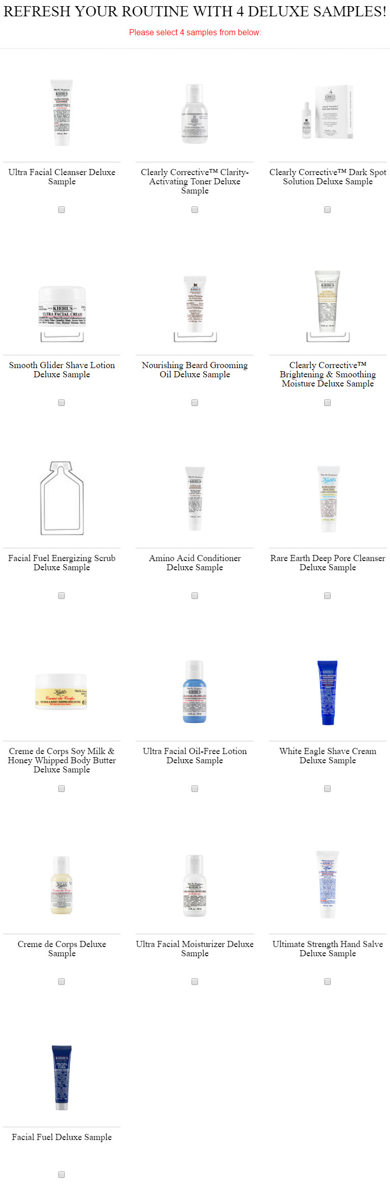Receive your choice of 4-piece bonus gift with your $85 Kiehl's purchase