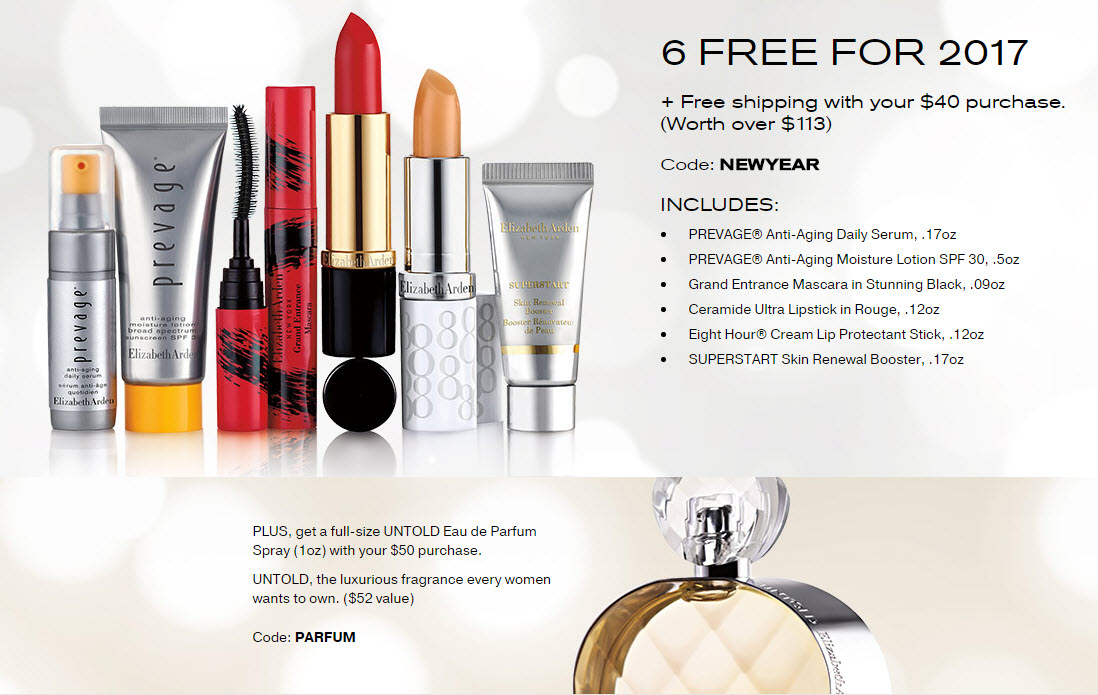 Receive a free 7-piece bonus gift with your $50 Elizabeth Arden purchase
