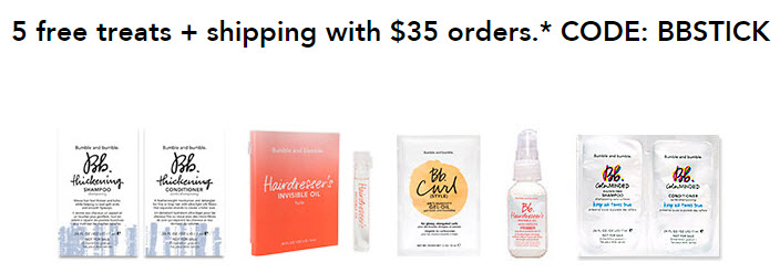 Receive a free 5-piece bonus gift with your $35 Bumble and bumble purchase