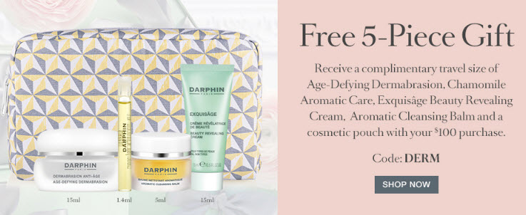 Receive a free 5- piece bonus gift with your $100 Darphin purchase