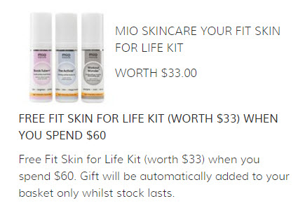 Receive a free 3-piece bonus gift with your $60 Mio Skincare purchase