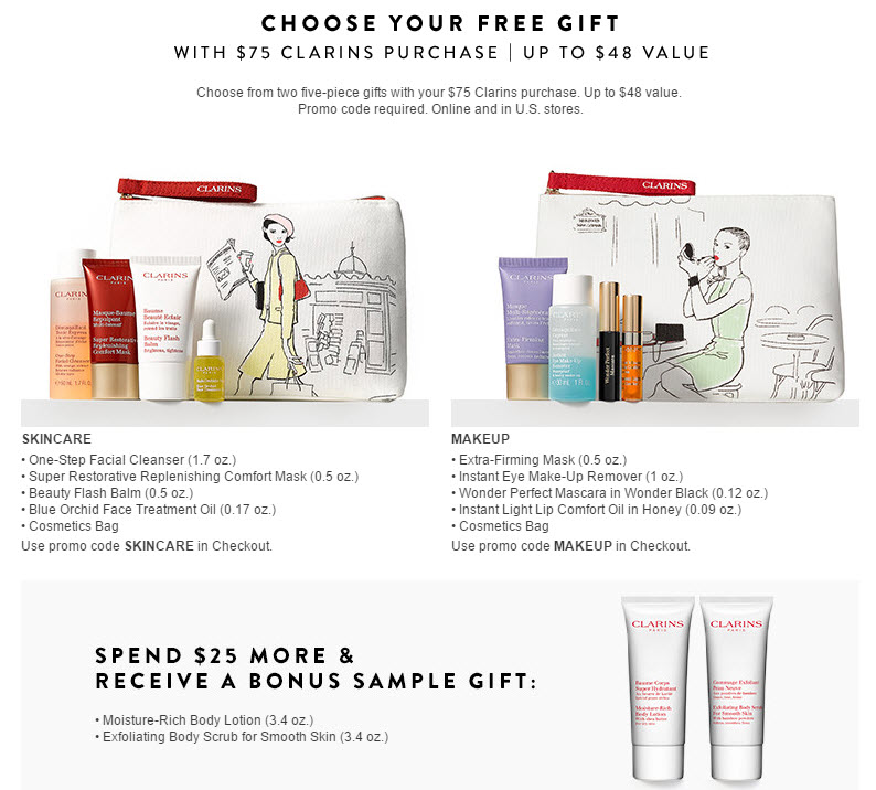 Receive a free 5-piece bonus gift with your $75 Clarins purchase
