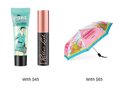 Receive a free 3-piece bonus gift with your $65 Benefit Cosmetics purchase