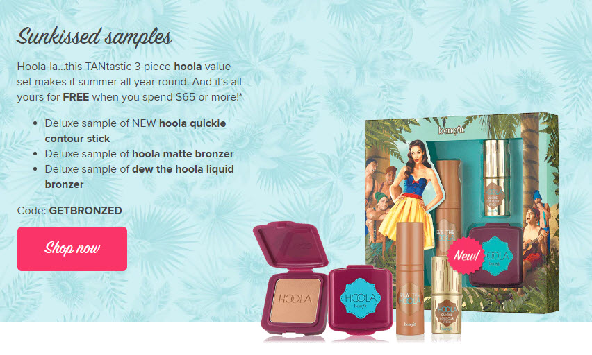 Receive a free 3-piece bonus gift with your $65 Benefit Cosmetics purchase