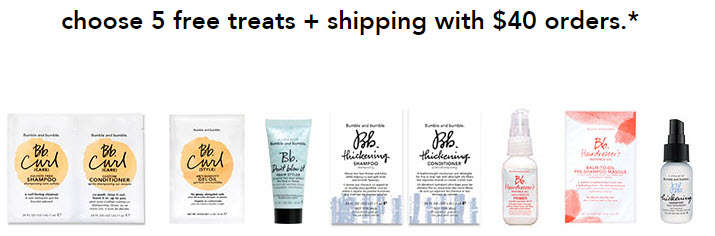 Receive your choice of 5-piece bonus gift with your $40 Bumble and bumble purchase