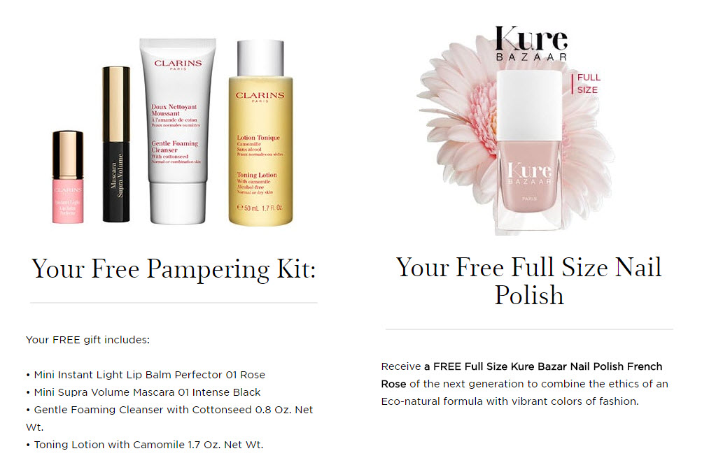 Receive a free 5-piece bonus gift with your $100 Clarins purchase