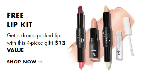 Receive a free 4- piece bonus gift with your $25 ELF Cosmetics purchase