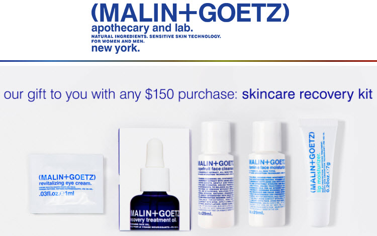 Receive a free 5-piece bonus gift with your $150 Malin+Goetz purchase