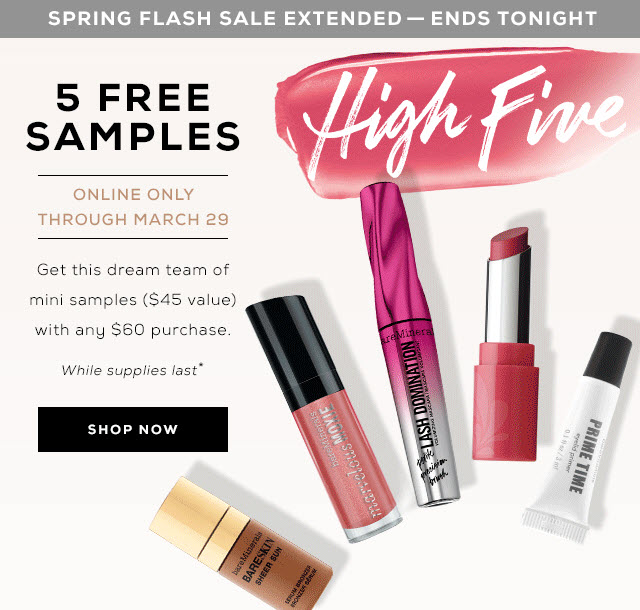 Receive a free 5-piece bonus gift with your $60 bareMinerals purchase