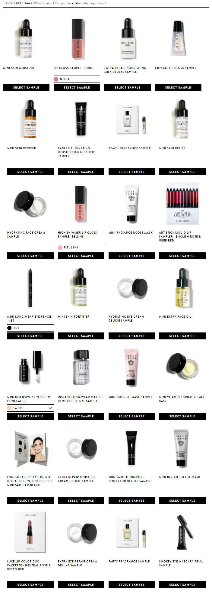 Receive your choice of 5-piece bonus gift with your $50 Bobbi Brown purchase