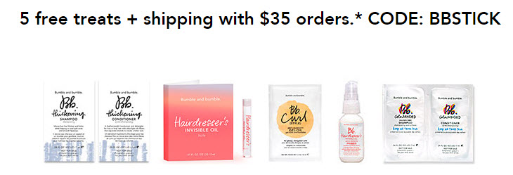 Receive your choice of 5-piece bonus gift with your $35 Bumble and bumble purchase