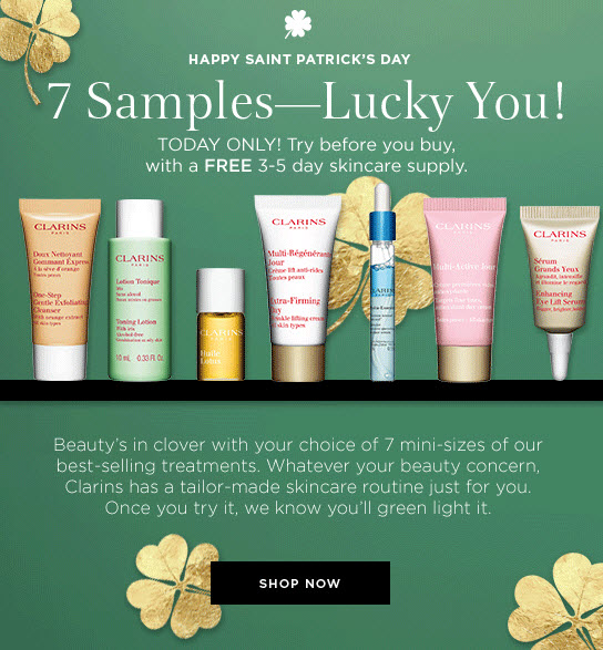 Receive your choice of 7-piece bonus gift with your Clarins purchase