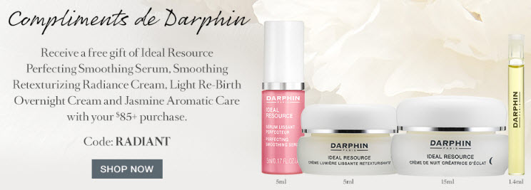 Receive a free 4- piece bonus gift with your $85 Darphin purchase