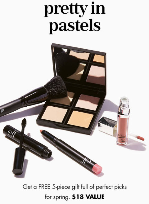 Receive a free 5-piece bonus gift with your $25 ELF Cosmetics purchase