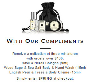 Receive a free 3- piece bonus gift with your $130 Jo Malone purchase