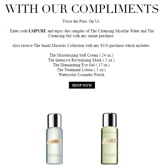 Receive a free 6- piece bonus gift with your $350 La Mer purchase