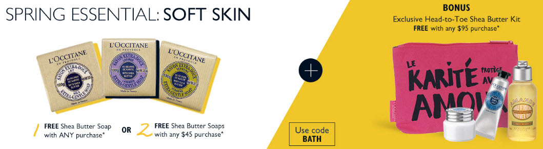 Receive your choice of 6-piece bonus gift with your $95 L'Occitane purchase