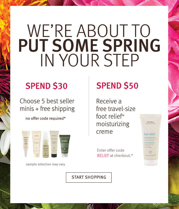 Receive your choice of 5-piece bonus gift with your $30 Aveda purchase