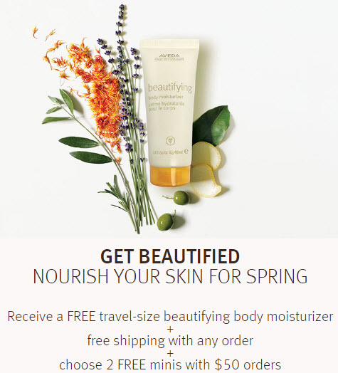 Receive your choice of 3-piece bonus gift with your $50 Aveda purchase