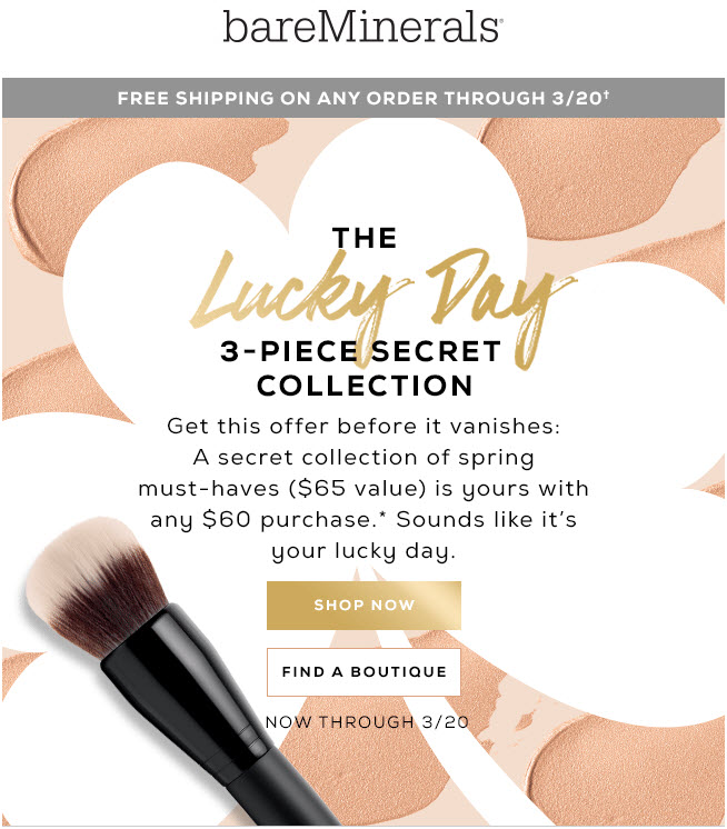 Receive a free 3-piece bonus gift with your $60 bareMinerals purchase