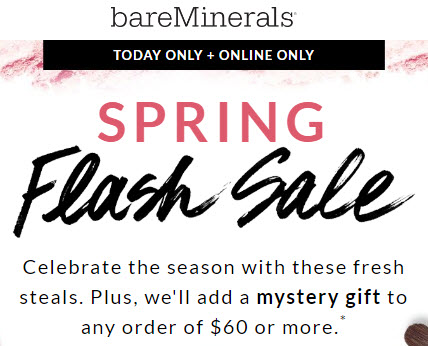 Receive a free 3-piece bonus gift with your $60 bareMinerals purchase