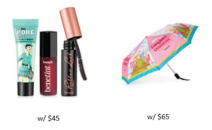 Receive a free 3-piece bonus gift with your $45 Benefit Cosmetics purchase