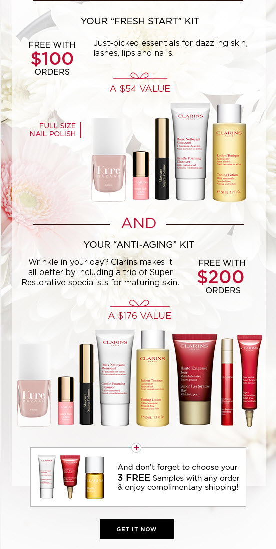 Receive a free 8-piece bonus gift with your $200 Clarins purchase