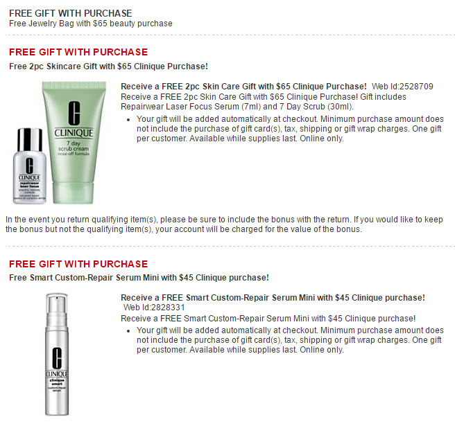 Receive a free 3-piece bonus gift with your $65 Clinique purchase