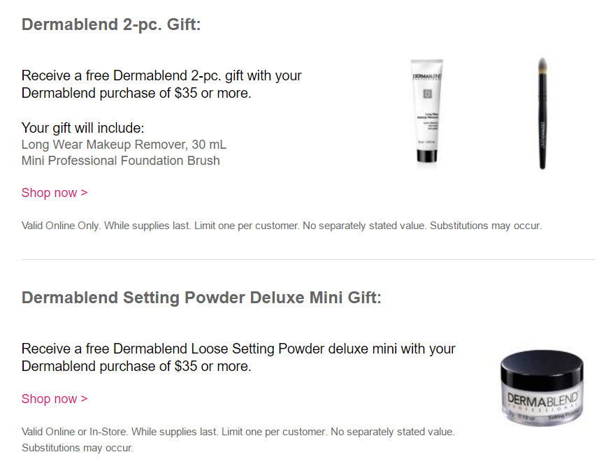 Receive a free 3-piece bonus gift with your $35 Dermablend purchase