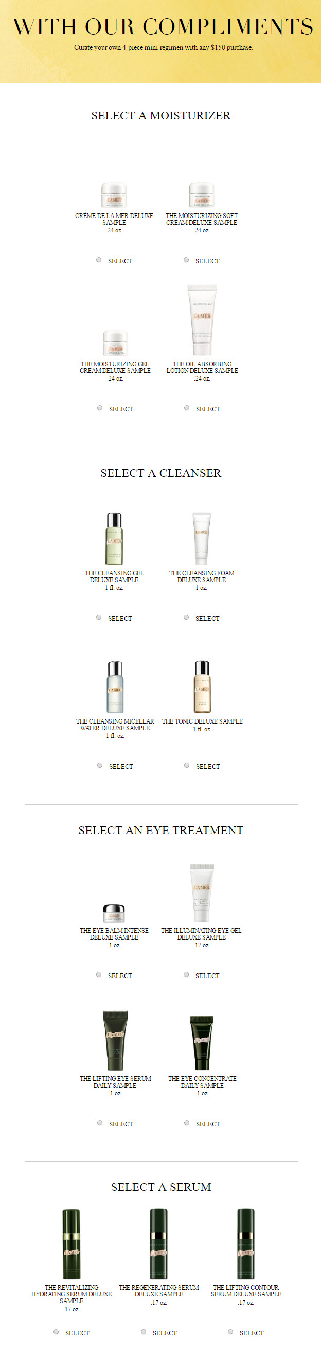 Receive your choice of 4-piece bonus gift with your $150 La Mer purchase
