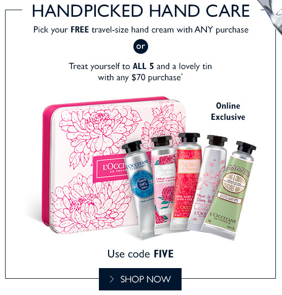 Receive a free 6-piece bonus gift with your $70 L'Occitane purchase