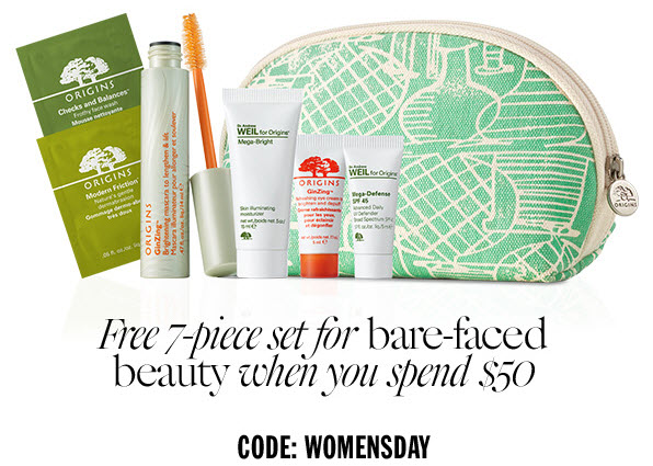 Receive a free 7- piece bonus gift with your $50 Origins purchase