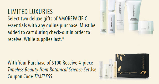 Receive a free 6-piece bonus gift with your $100 AMOREPACIFIC purchase