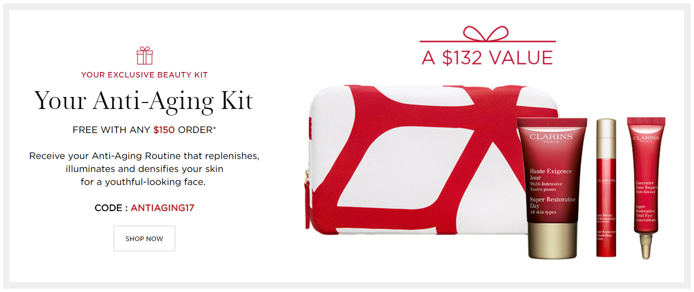 Receive a free 4-piece bonus gift with your $150 Clarins purchase