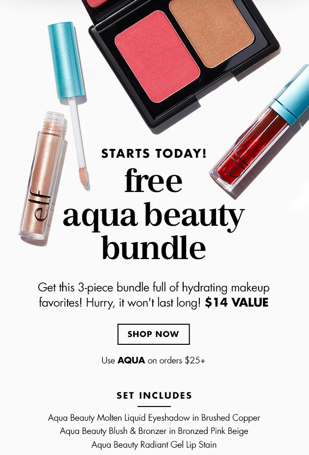 Receive a free 3- piece bonus gift with your $25 ELF Cosmetics purchase