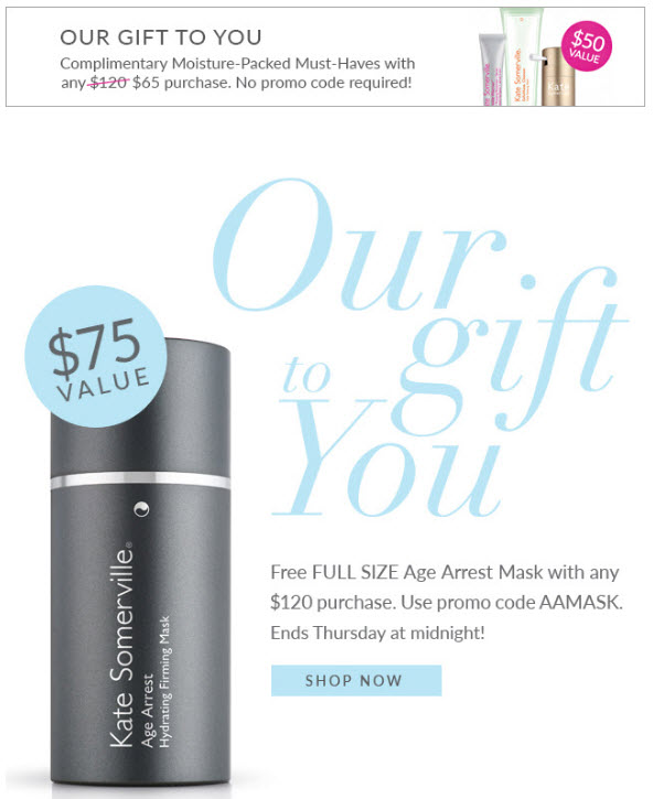 Receive a free 4-piece bonus gift with your $120 Kate Somerville purchase