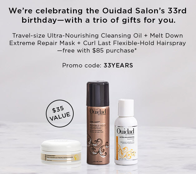 Receive a free 3-piece bonus gift with your $85 Ouidad purchase