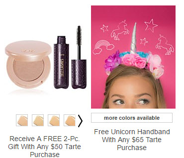 Receive a free 3-piece bonus gift with your $65 Tarte purchase