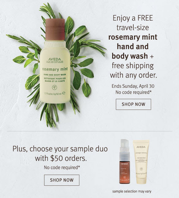 Receive a free 3-piece bonus gift with your $50 Aveda purchase