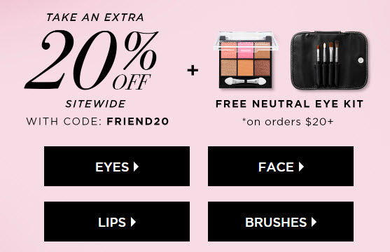 Receive a free 6-piece bonus gift with your $20 BH Cosmetics purchase