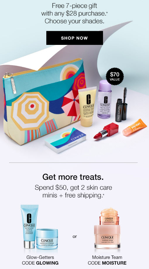 Receive a free 7-piece bonus gift with your $28 Clinique purchase