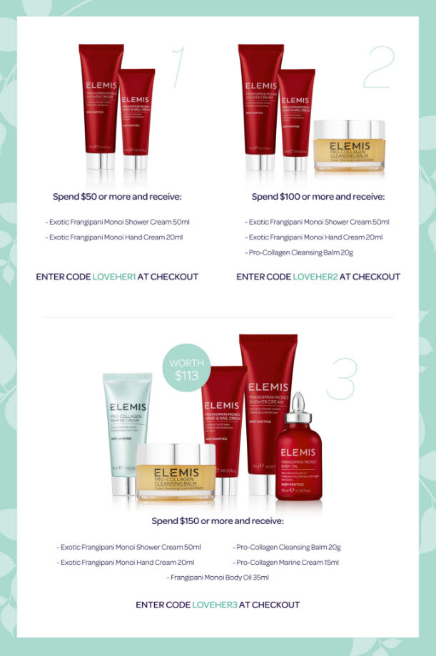 Receive a free 5-piece bonus gift with your $150 Elemis purchase