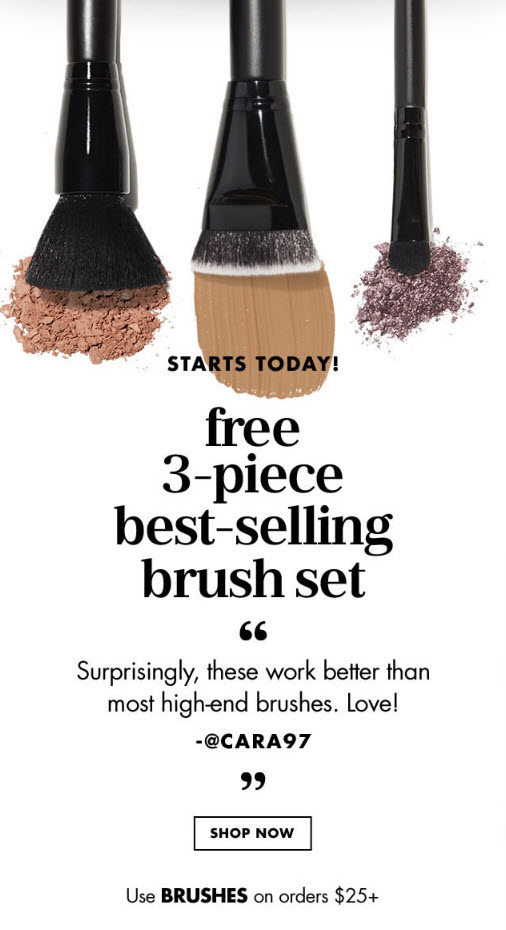 Receive a free 3-piece bonus gift with your $25 ELF Cosmetics purchase
