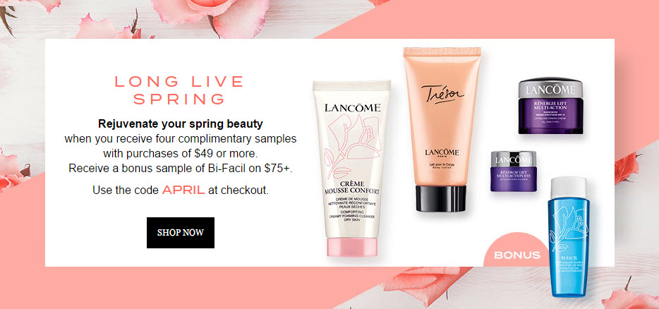 Receive a free 4-piece bonus gift with your $49 Lancôme purchase