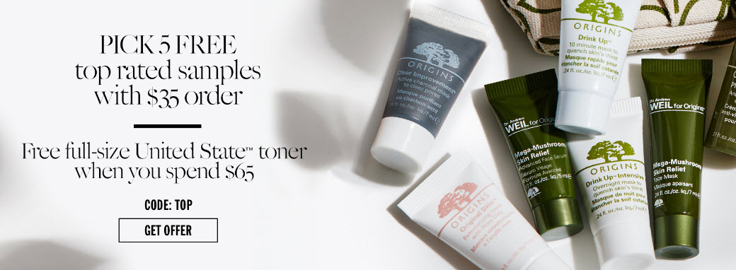 Receive your choice of 5-piece bonus gift with your $35 Origins purchase