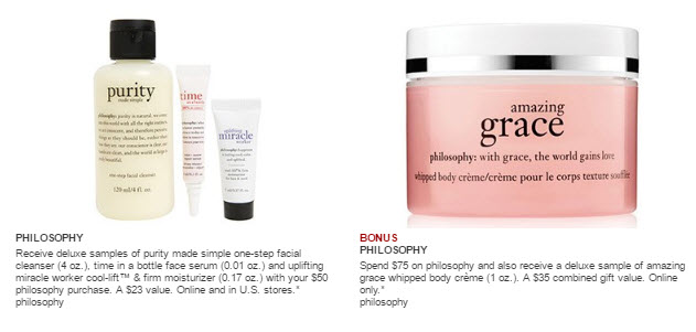Receive a free 3-piece bonus gift with your $50 Philosophy purchase